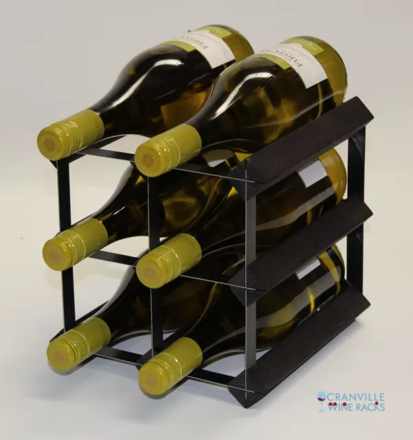 Cranville wine rack storage 6 bottle black stain wood and black metal assembled