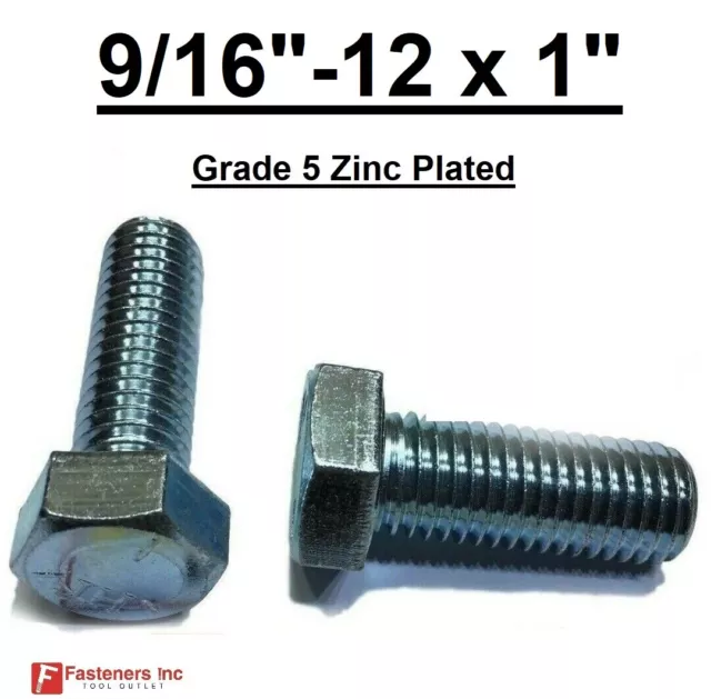 9/16-12 x 1" (FT) Hex Bolt Zinc Plated Grade 5 Cap Screw Coarse Thread