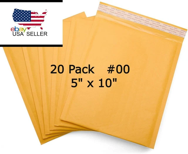 20 #00 5x10 Kraft Paper Bubble Padded Envelopes Mailers Shipping Boxes USA