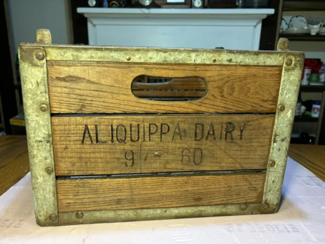 Rare Vintage Beautiful Wood Dairy Milk Bottle Crate Aliquippa Dairy Beaver Pa