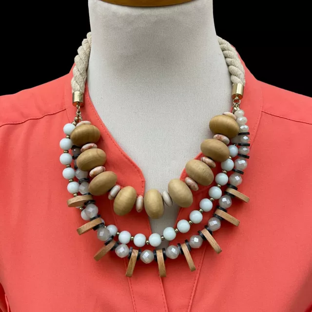 Loft Beaded Wood Metal Plastic Beads Gold-tone Women's Fashion Necklace