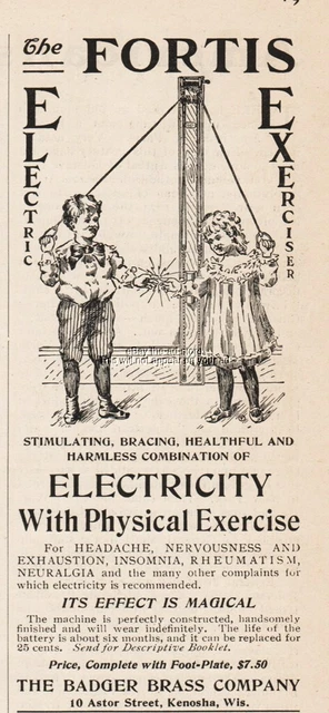 1900 Badger Brass Kenosha WI Fortis Electric Exerciser MAGICAL Effect Print Ad