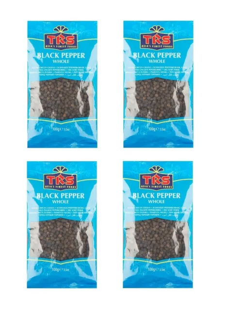 Pfefferkörner schwarz Viererpack: 4 x 100g ganzer Schwarzer Pfeffer Körner Mühle