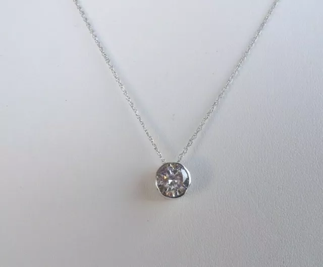 14K White Gold Single Stone Necklace Pendant W/ 2 Ct Lab Simulant Diamond / 17''