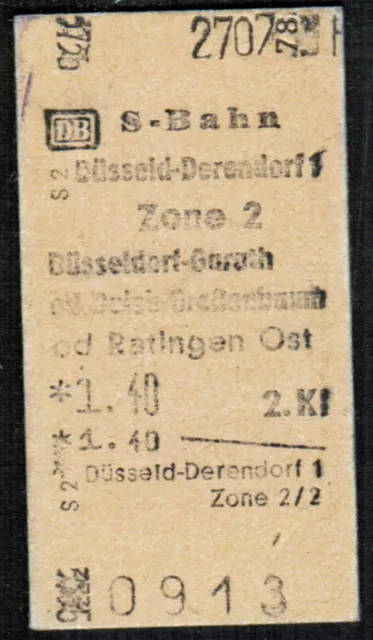 Edmondsonsche Fahrkarte DB Düsseldorf-Derendorf - Zone 2  1978