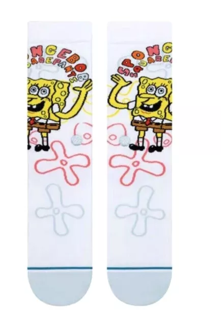 Stance Kids White Crew Cotton Cushion SpongeBob Imagination Casual Socks L 3-5.5