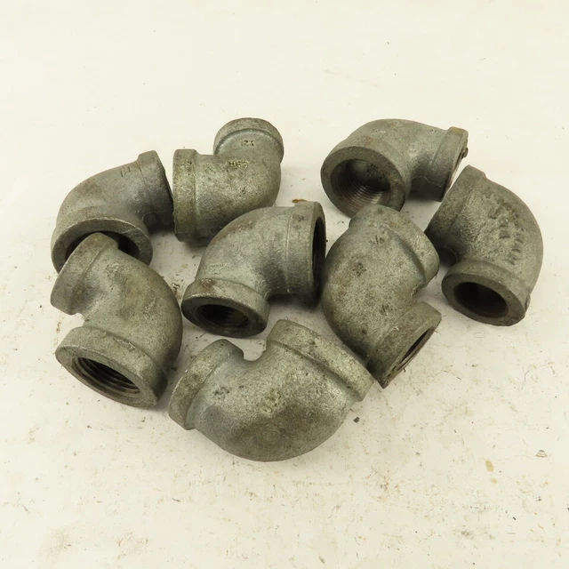 3/4" to 1/2" NPT 90° Reducing Elbow Galvanized Iron Pipe Schedule 40 Lot of 8