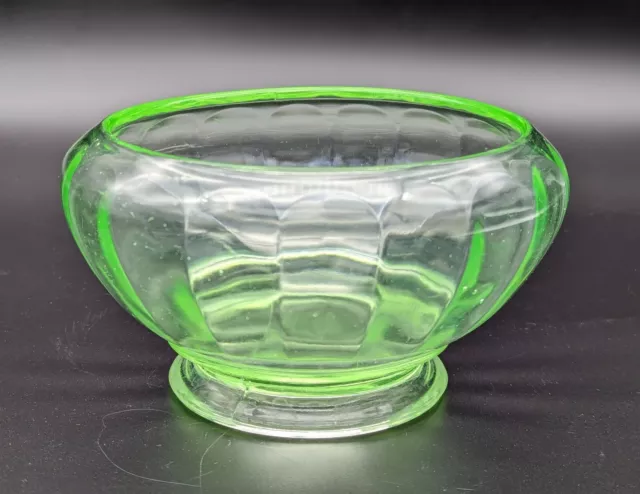 Vintage Green Uranium Glass Cupped Edge Footed Bowl