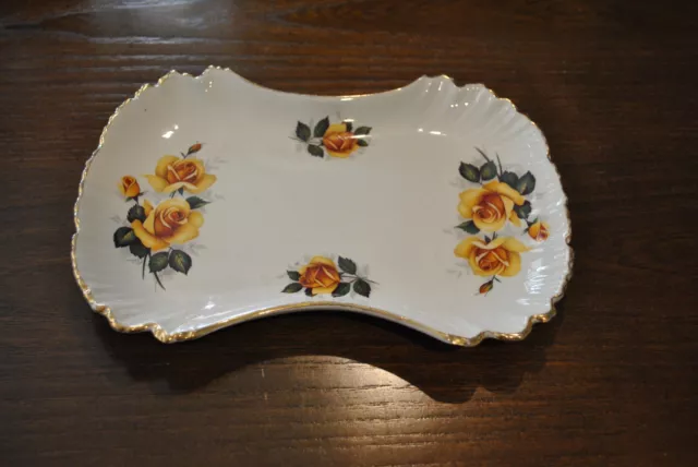 Vintage Old Foley James Kent Ltd Sandwich Plate with Yellow Roses and Gold Trim