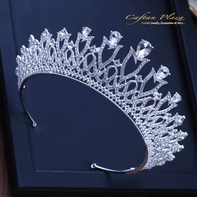 Tiara XXL Diadem Krone Strass Kristall Brautschmuck Hochzeit Silber elegant NEU