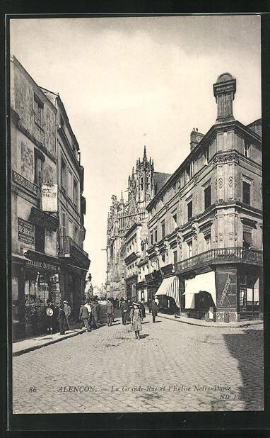 CPA Alencon, La Grande-Rue et l´Église Notre-Dame