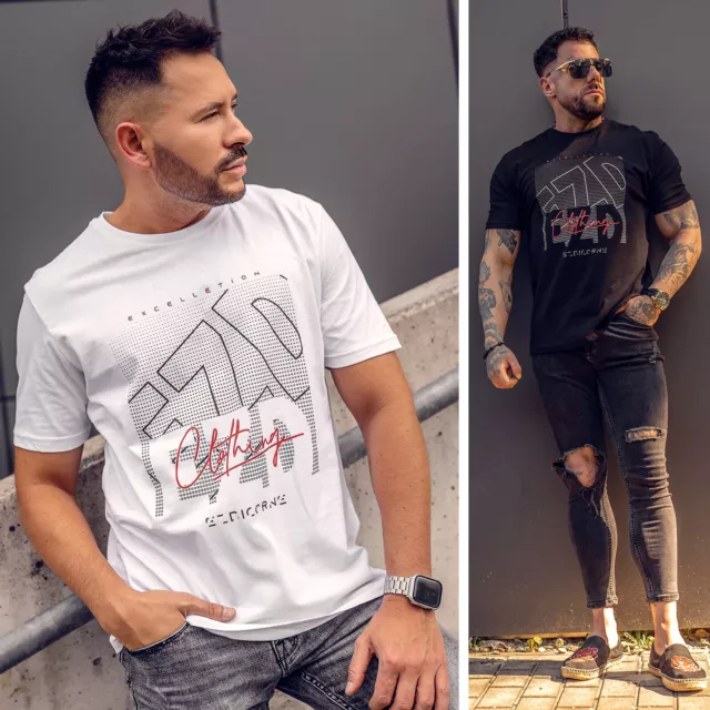 T-Shirt Tee Rundhals Kurzarm Aufdruck Men Sport Motiv Print Herren BOLF Slim Fit