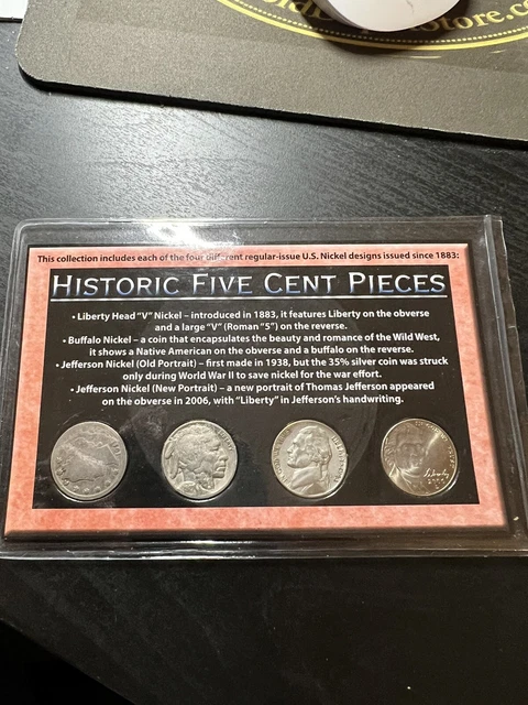 Historic Five Cent Pieces 4 Nickels First Commemorative Mint Set (Slab1741)