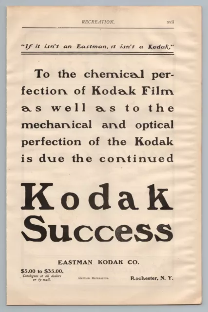 1890s-1910s Print Ad Recreation Magazine Eastman Kodak Al-Vista Camera