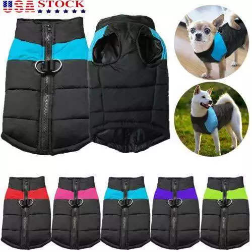 Pet Dog Vest Jacket Warm Waterproof Clothes Winter Padded Coat  Small/Large US