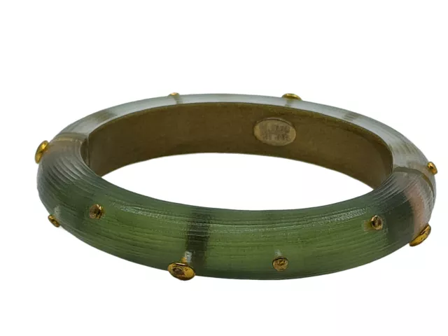 ALEXIS BITTAR 12mm GREEN LUCITE GOLDEN STUDDED HINGED  BANGLE BRACELET