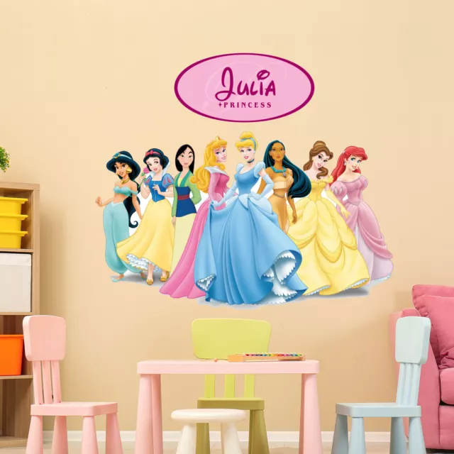 All Princess Personalised Disney Vinyl Wall Sticker Girls Room Inside/outside