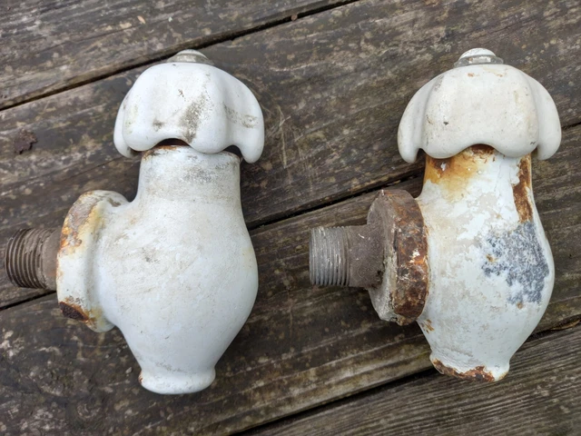 Unusual antique vintage enamelled globe bath taps
