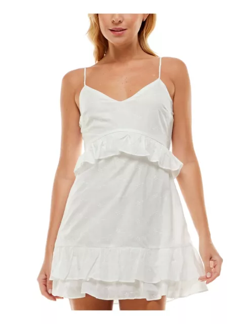 TRIXXI WOMENS WHITE Lined Spaghetti Strap Mini Party Fit + Flare Dress ...