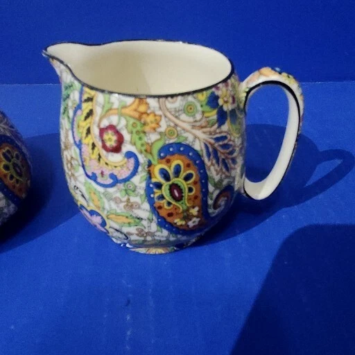 RARE Antique ROYAL WINTON PAISLEY CHINTZ GRIMWADES ENGLAND CREAMER & SUGAR 2