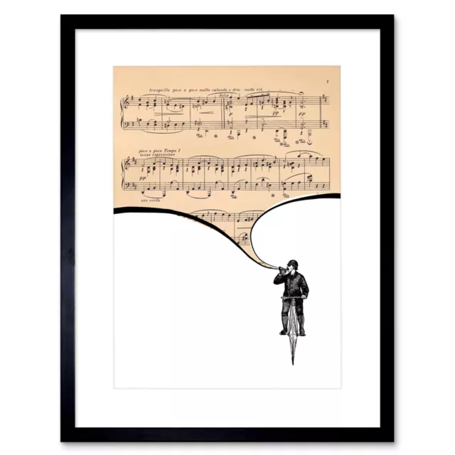 Sheet Music Trumpet Player Bicycle Framed Wall Art Print 12X16 In