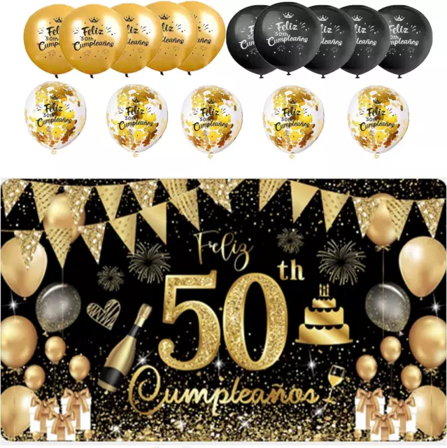 (1+15) Decoración Para Cumpleaños 50 Escrita En Español 1 Pancarta Feliz Cumpleñ