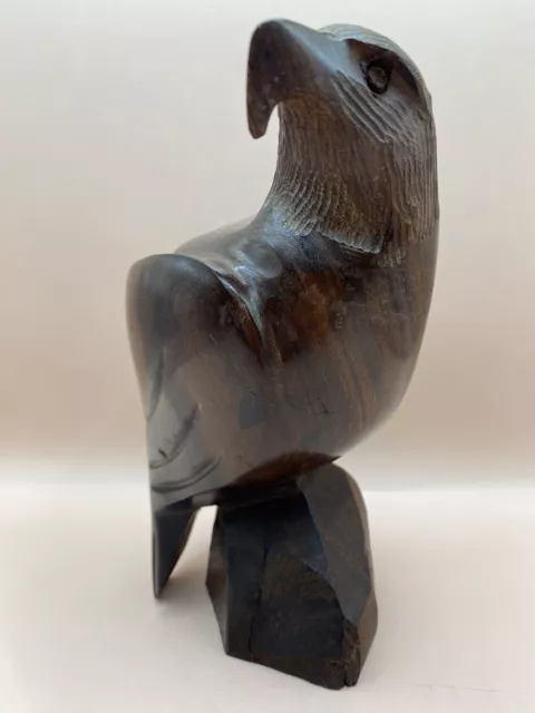 HANDMADE Large Dark Brown Hawk/Eagle/Bird Carved Iron Wood Figurine