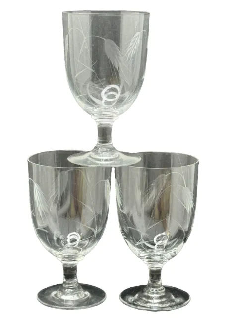 VTG: Princess House Crystal Etched Wheat  Design Glasses Water/Juice Set of 3