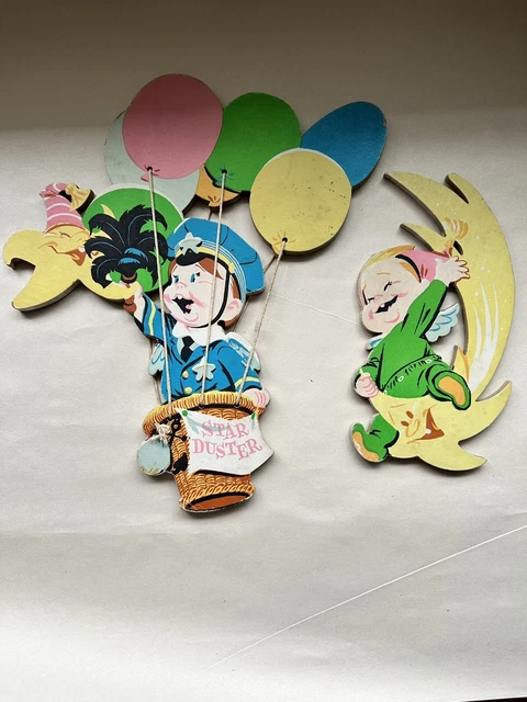 Vintage Nursery Cardboard Wall Decor "Star Duster" Pin Ups - 1970’s Set Staging