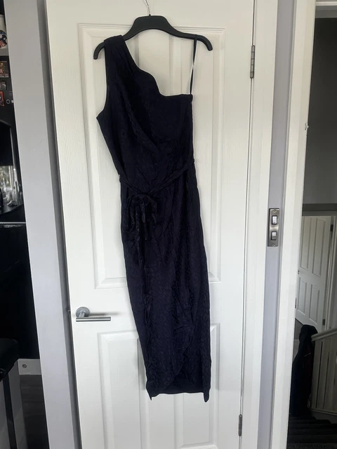 TED BAKER ZOEII Navy Leopard Print Asymmetric Dress Size 4 28.00