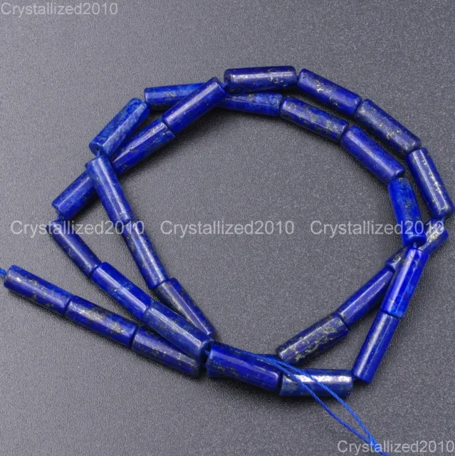 Natural Lapis Lazuli Gemstone Tube Spacer Loose Beads 4mm 6mm 8mm 10mm 15.5"