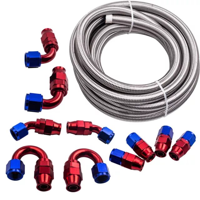 AN10 AN -10 20FT Nylon Stainless Steel Braided Fuel Hose Oil Cooler Line Kit