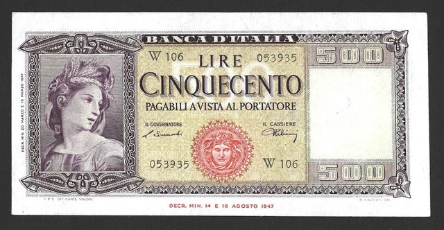 500 Lire Italia Ornata Di Spighe Medusa Serie Sostitutiva  W106 20/03/1947 Spld
