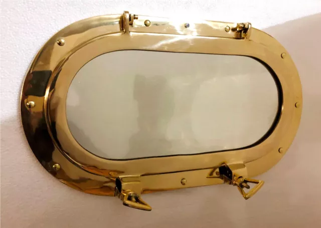 Antique Oval Brass Porthole Gold Finish Port Mirror Wall Hanging Ship Porthole