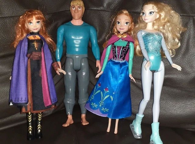 Disney FROZEN Doll Bundle - 2 x Anna, Ice Skating Elsa & Kristoff GUC P&Pinc