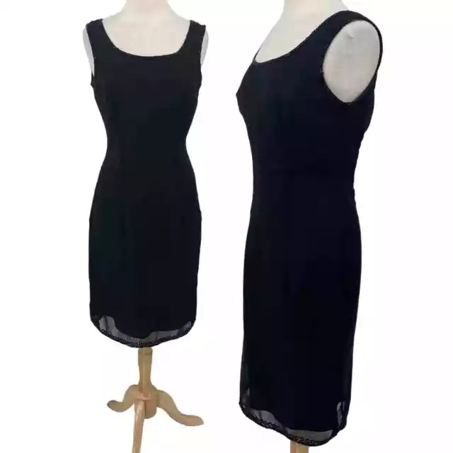 Vintage 90s Scala Silk Sheath Dress Sleeveless Beaded Scoop Neck Mini Black M