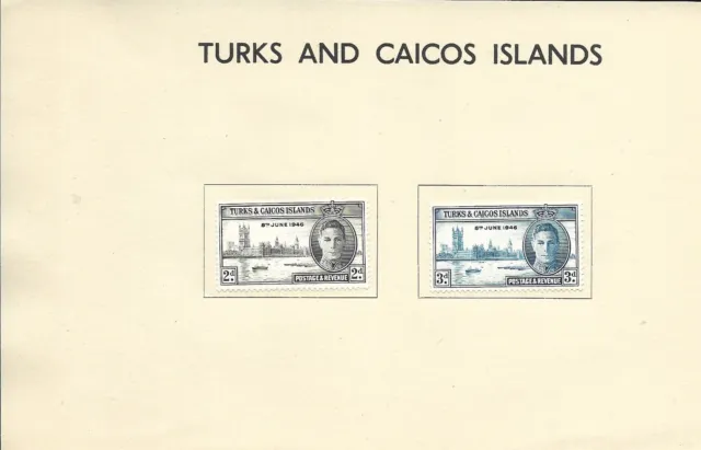 8/6/46 King George V1 Victory & Peace Mint Hinged Turks & Caicos Islands Stamps