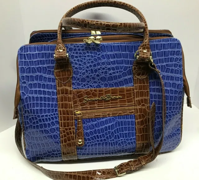 Samantha Brown Weekender Briefcase Bag - Blue & Brown Embossed Crocodile Print