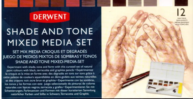 Derwent Shade and Tone Mixed Media 12 half pan Set NEW GENUINE