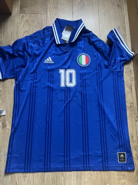 Italy National Team Football Shirt No 10 Home Blue Adidas Originals Medium New