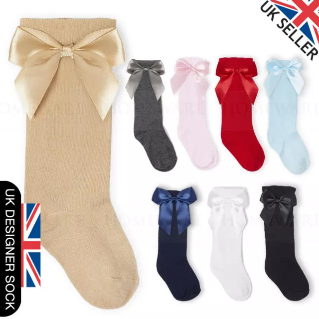 Girls Knee High Bow Socks Spanish Style Sizes 0-2-12-3 High Quality Designer New