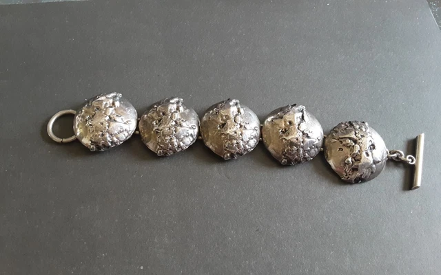 Bracelet Gourmette En Argent Massif 925 - Style Jonc Moderniste, Ancien