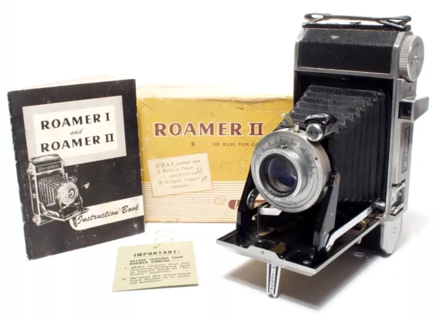 Cámara plegable Universal Camera Corp Roamer II - C:1948 - caja + instrucciones.