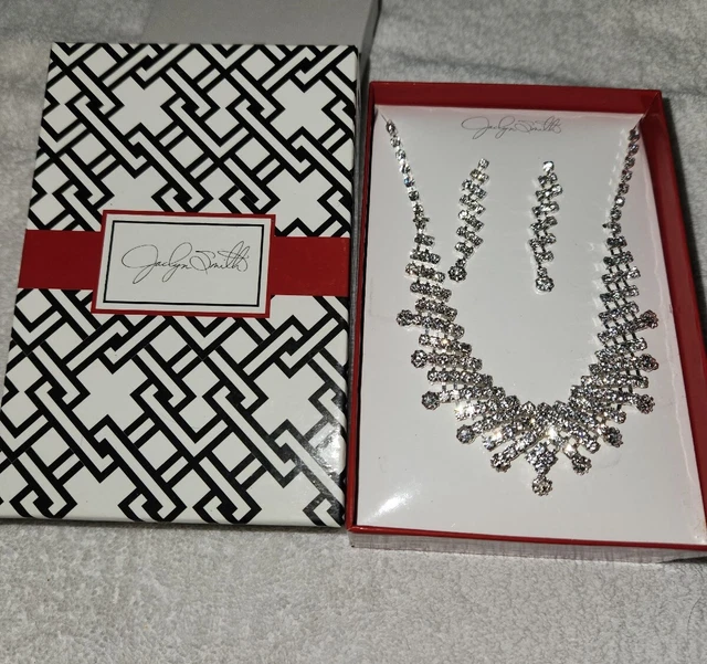 New in Box Jaclyn Smith Earrings & Necklace Jewelry Set Rhinestone  clear