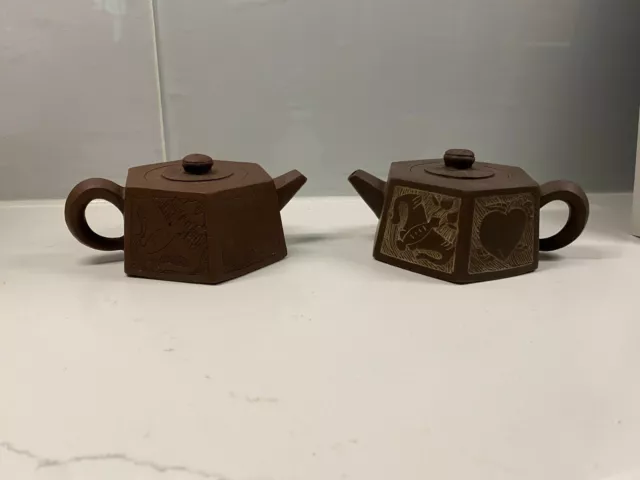 Pair of Beautiful Vintage Chinese Yixing Zisha Clay Teapot excellent condition