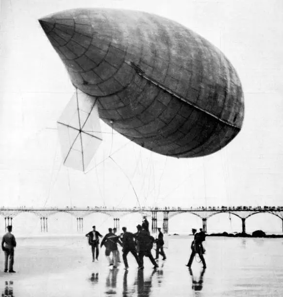 Santos Dumonts Airship Departing From Trouville Aviation History Old Photo
