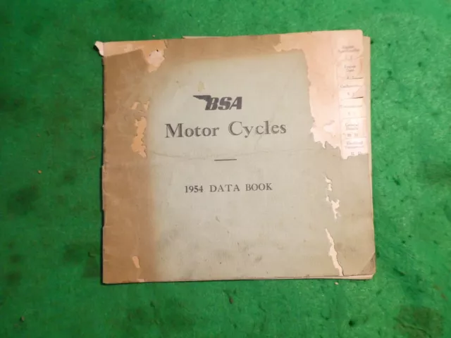 Vintage Original Bsa Data Booklet 1954 - Very Damaged From Bookworms