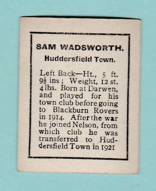 Huddersfield  F.c.  -  Footballer - Sam  Wadsworth  -  D. C. Thomson  -  C 1930 2