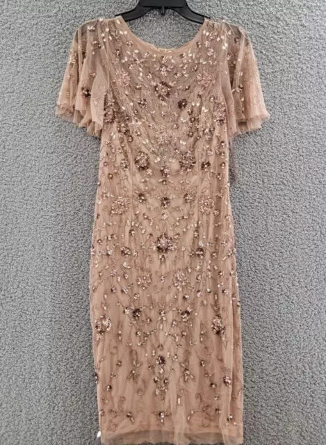 Adrianna Papell Beaded Sheath Dress Women's 4 Rose Gold Back Zipper Closure~ 2