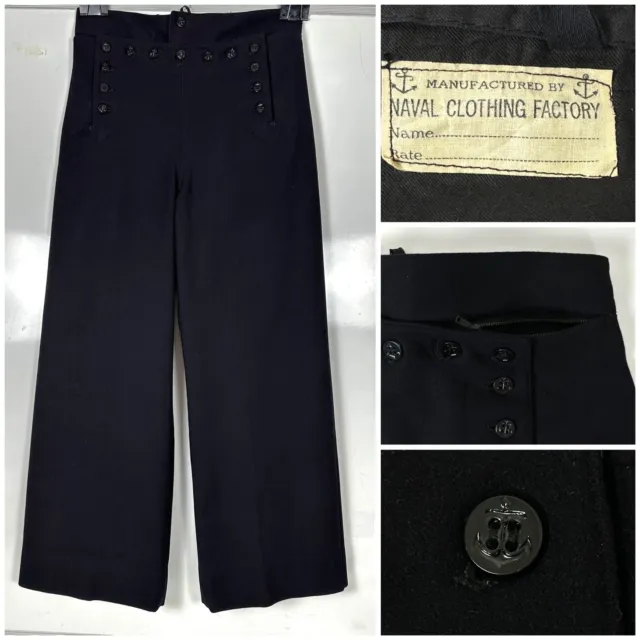 VINTAGE NAVAL CLOTHING Factory Pants Mens Black Wool US Navy Sailor Sz ...
